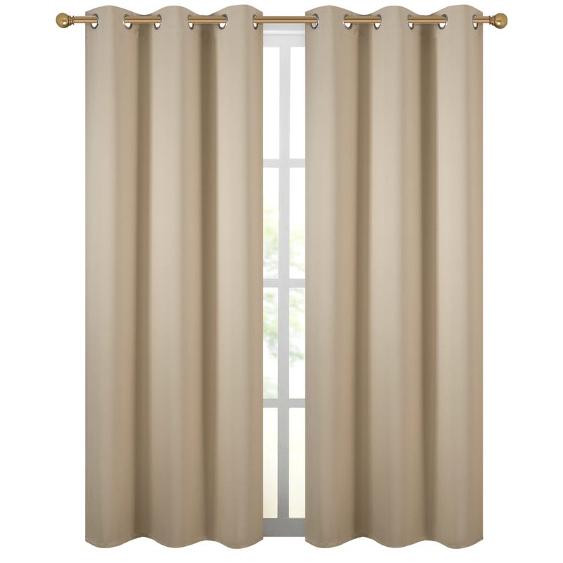 Diraysid Beige Grommet Blackout Curtains for Bedroom Thermal Insulated Room Darkening Curtains Drapes, 42 x 84 inch, 2 Panels - Image 2