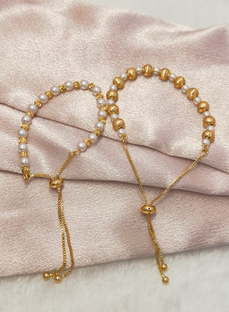 Mother and Daughter Bracelets Gold and Pearl Bracelets Handcrafted Matching Bracelets