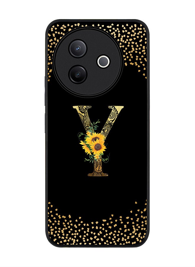 Stylizedd غطاء لهاتف Vivo Y39 5G / vivo Y300i 5G، حماية كاميرا نحيفة، غطاء هاتف مقاوم للصدمات - تصميم زهور مخصص - Y (أسود) - Image 1