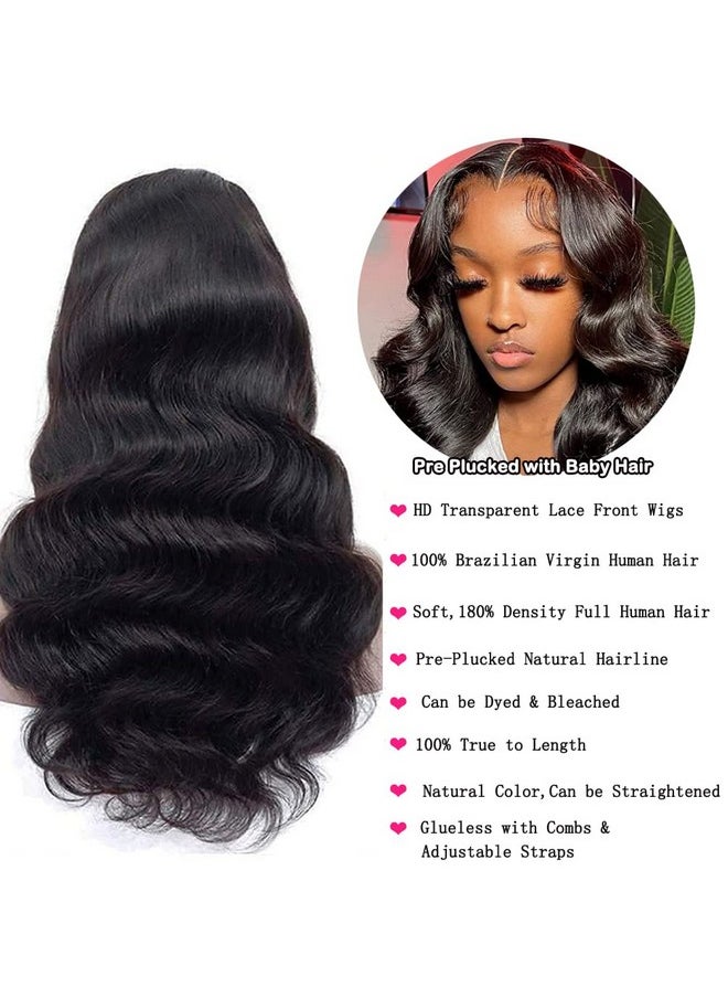 ANNELBEL - Body Wave Lace Front Wigs Human Hair 13X4 Hd Transparent Lace Frontal Wigs Pre Plucked With Baby Hair 180% Density Wear And Go Glueless Human Hair Wigs For Black Women 18 Inch Natural Color - Image 1