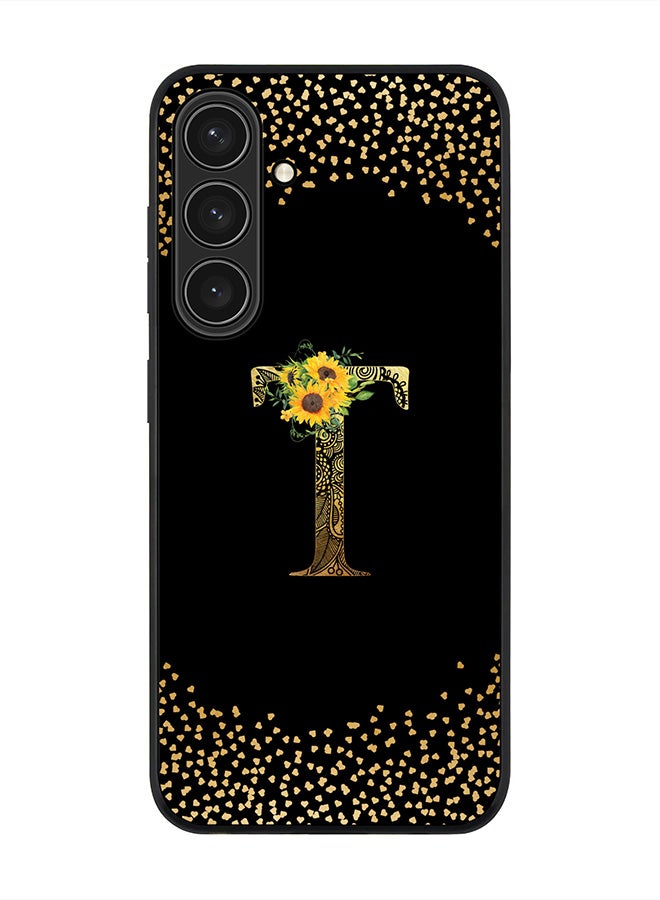 Stylizedd For Samsung Galaxy S25+ / S25 Plus 5G Case,Slim fit Camera Protection, Shockproof Thin Phone cover  - Custom Floral Monogram - T ( Black ) - Image 1