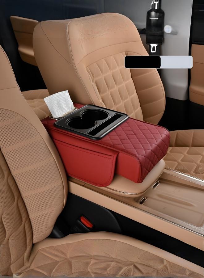 Elevated Car Center Console Armrest with Cup Holder & Storage Box - Image 1