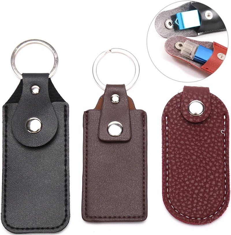 16 Pcs Leather Key Ring Case for USB Drive, Portable Bag Offering Double Protection & Organization As A Stylish Tech Accessory(Coffee) - Image 2
