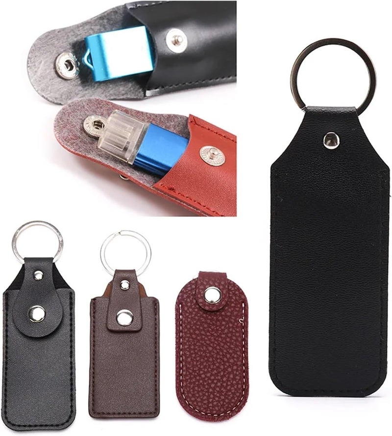 16 Pcs Leather Key Ring Case for USB Drive, Portable Bag Offering Double Protection & Organization As A Stylish Tech Accessory(Coffee) - Image 1