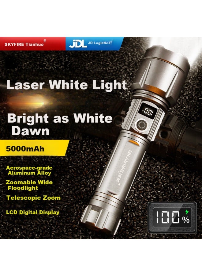 Skyfire High-power Led Flashlight With Ultra-long Battery Life, Large Capacity Rechargeable, Super Bright Zoomable Tactical Outdoor Patrol Use