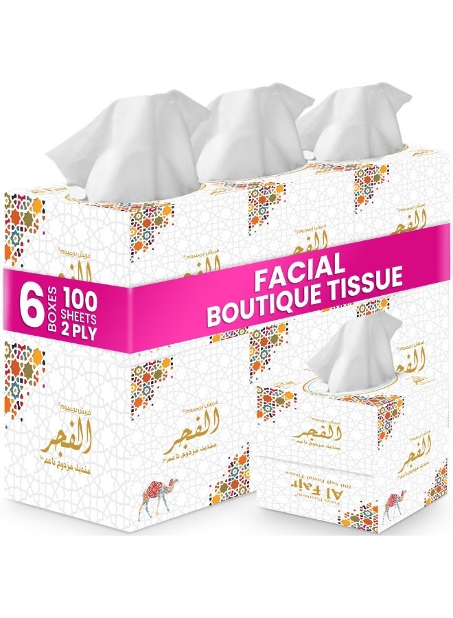 SNH Packing Al Fajr Cubic Box Facial Tissue Pack of 6, 2 Ply x 100 Tissues Each Cube Box - Image 1