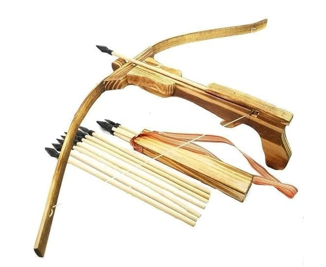 ViaZAID Wooden Toy Crossbow - Handmade Bow and Arrow for Kids Archery Set with 3 Rubber-Tipped Bamboo Wood Arrows - Birthday Party Games, Gifts for Boys & Girls Rifle