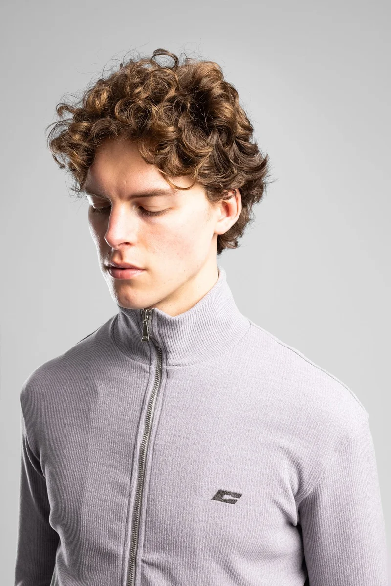 Catch High-neck Zip-up Ribbed Sweatshirt