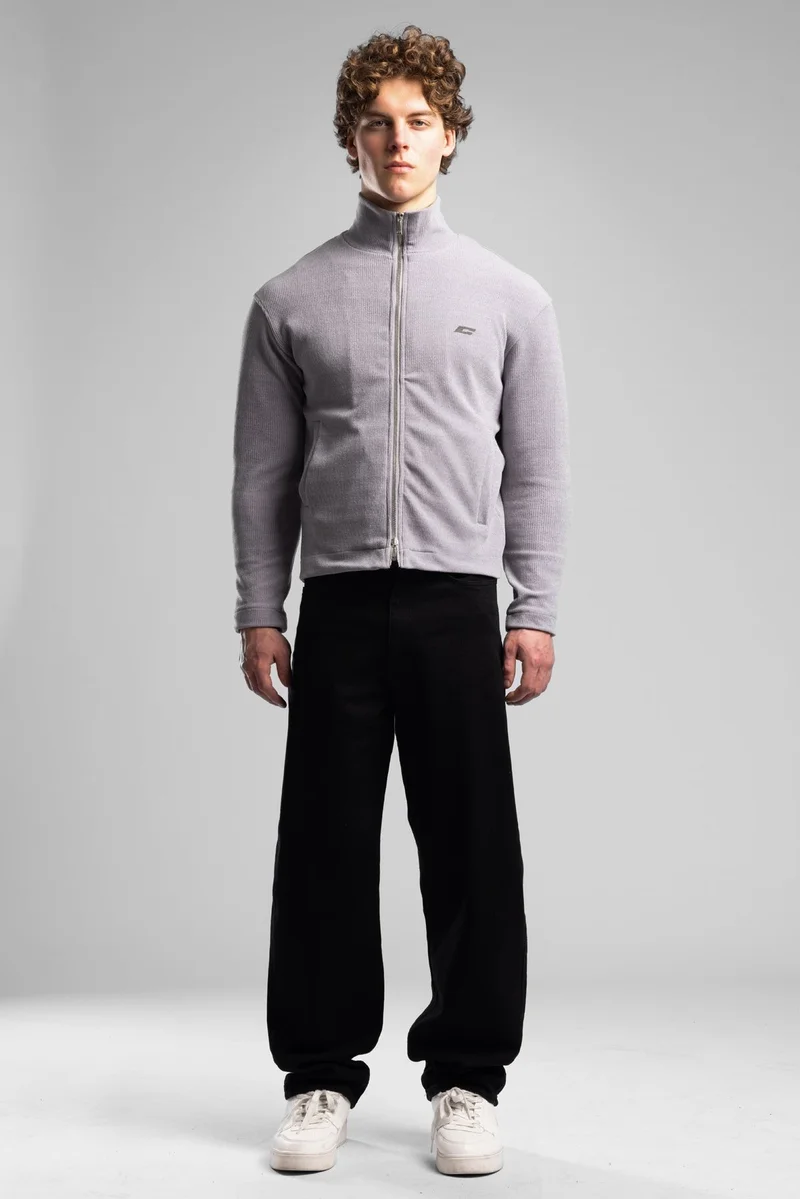 Catch High-neck Zip-up Ribbed Sweatshirt