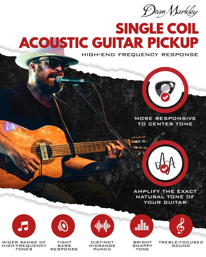 Dean Markley Pro Mag Plus Acoustic Guitar Single Coil Pickup, Smooth Maple Wood Design Active Soundhole Pickup Ebony Finish, Perfect String Balance and 15 Ft Low Noise for Steel-String Guitars - Image 3