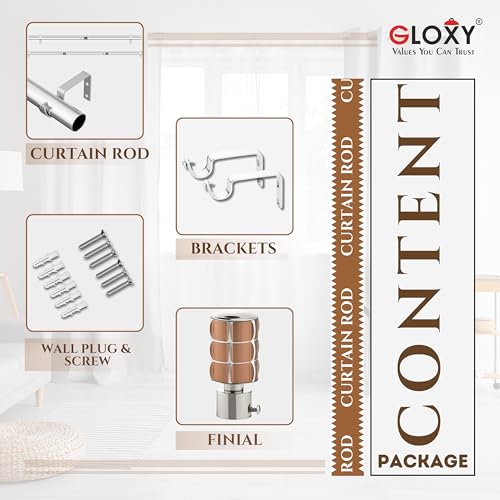 GLOXY أنبوب ستائر قابل للتمديد من الفولاذ المقاوم للصدأ 1 بوصة من GLOXY - مجموعة حامل ستائر مع بردة - قضيب توتر قابل للتعديل بتشطيب كروم - قضيب قابل للتعديل لنوافذ ومداخل المنازل والمكاتب (90 بوصة - RB135) - Image 5