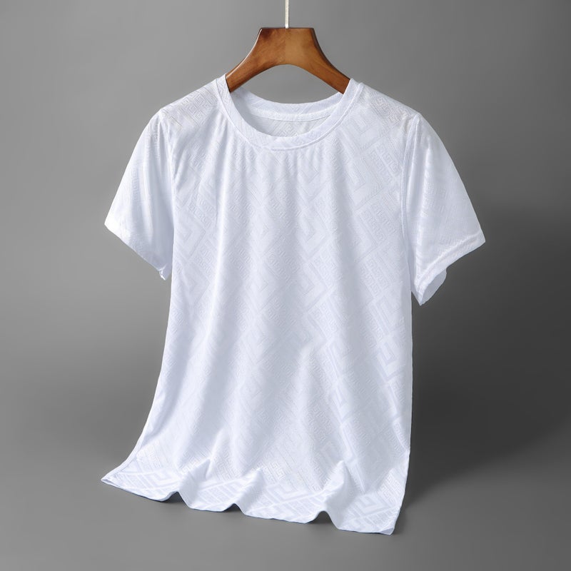 Short-sleeved Ice Silk T-shirt Men's Summer High-end Men's Fashion Brand European T-shirt Men's Jacquard Half-sleeved Top All-match Men's - Image 4