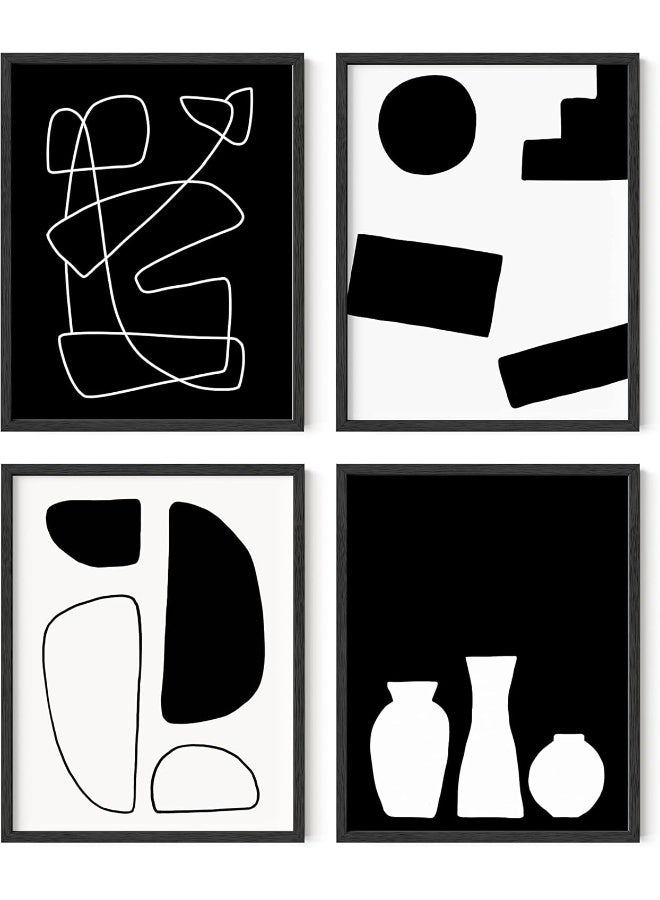 Home Trove Black And White Abstract Wall Art - Set Of 4 Geometric Wall Prints - Image 1
