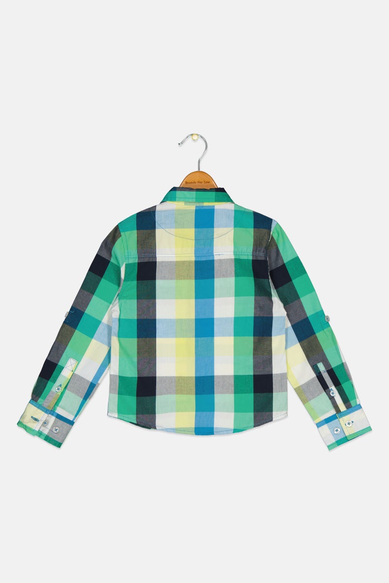 DKNY Kids Boy Regular Fit Plaid Long Sleeves Casual Shirt, Multicolor  - Image 2
