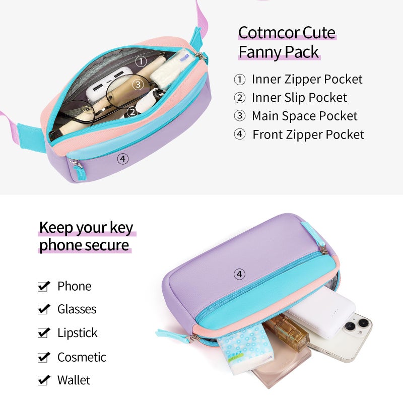 Cotmcor Fanny Pack Teens Easter Basket Stuffers for Kids: Birthday Gifts for 5 6 7 8 9 10 11 12 Year Old Teen Girls, Preppy Cute Trendy Stuff Colorblock Crossbody Bag Adjustable Belt Bags for Travel - Image 4
