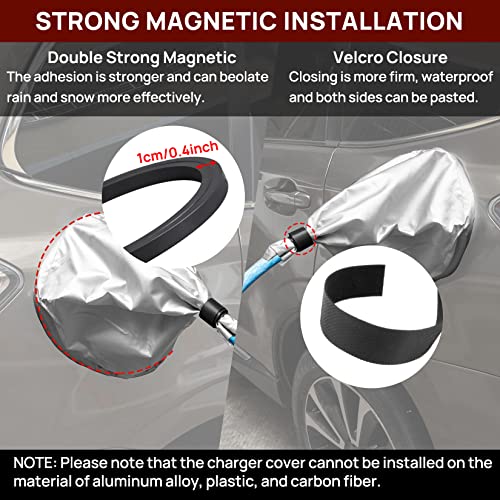 psler غطاء شاحن السيارة الكهربائية، غطاء قابس شاحن EV بملصق مغناطيسي لمعظم السيارات الكهربائية، مقاوم للماء، حماية من الشمس والأشعة فوق البنفسجية، المطر، الثلج، جميع أحوال الطقس (فضي) - Image 5