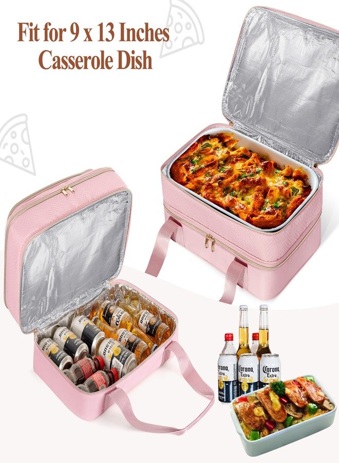 Prokva Insulated Casserole Carrier for Hot or Cold Food, Thermal Lasagna Lugger Tote to Keep Food Warm, Double Decker Food Warmer Bag Fits 9”x13” Baking Dish, Pink - Image 2