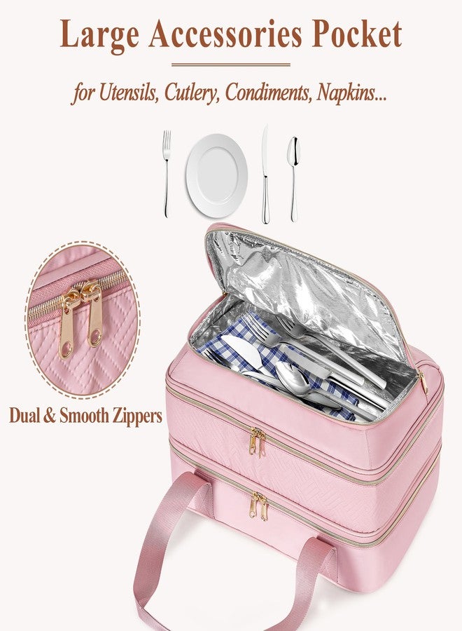 Prokva Insulated Casserole Carrier for Hot or Cold Food, Thermal Lasagna Lugger Tote to Keep Food Warm, Double Decker Food Warmer Bag Fits 9”x13” Baking Dish, Pink - Image 4