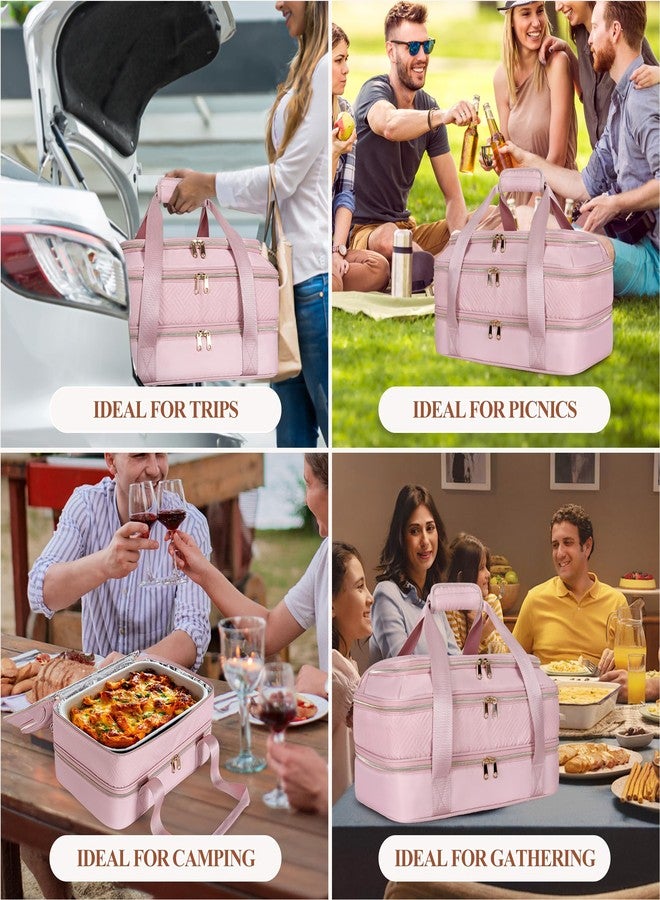 Prokva Insulated Casserole Carrier for Hot or Cold Food, Thermal Lasagna Lugger Tote to Keep Food Warm, Double Decker Food Warmer Bag Fits 9”x13” Baking Dish, Pink - Image 5