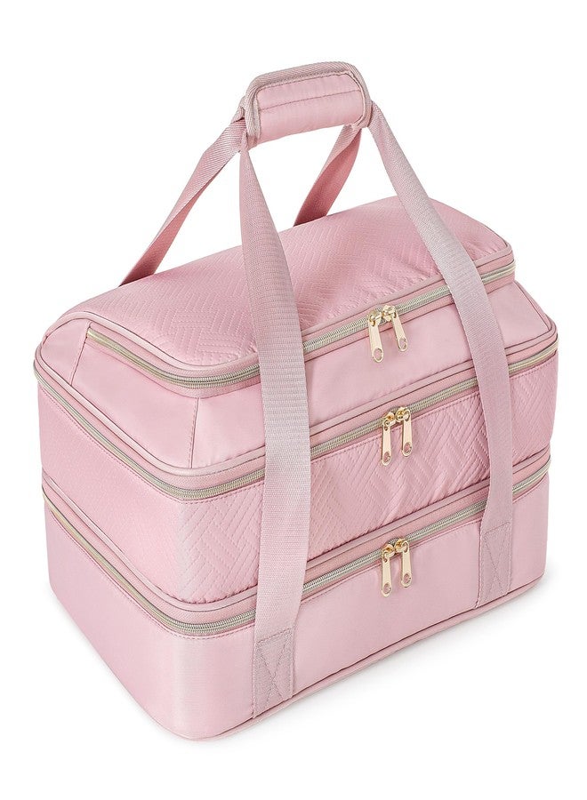 Prokva Insulated Casserole Carrier for Hot or Cold Food, Thermal Lasagna Lugger Tote to Keep Food Warm, Double Decker Food Warmer Bag Fits 9”x13” Baking Dish, Pink - Image 1