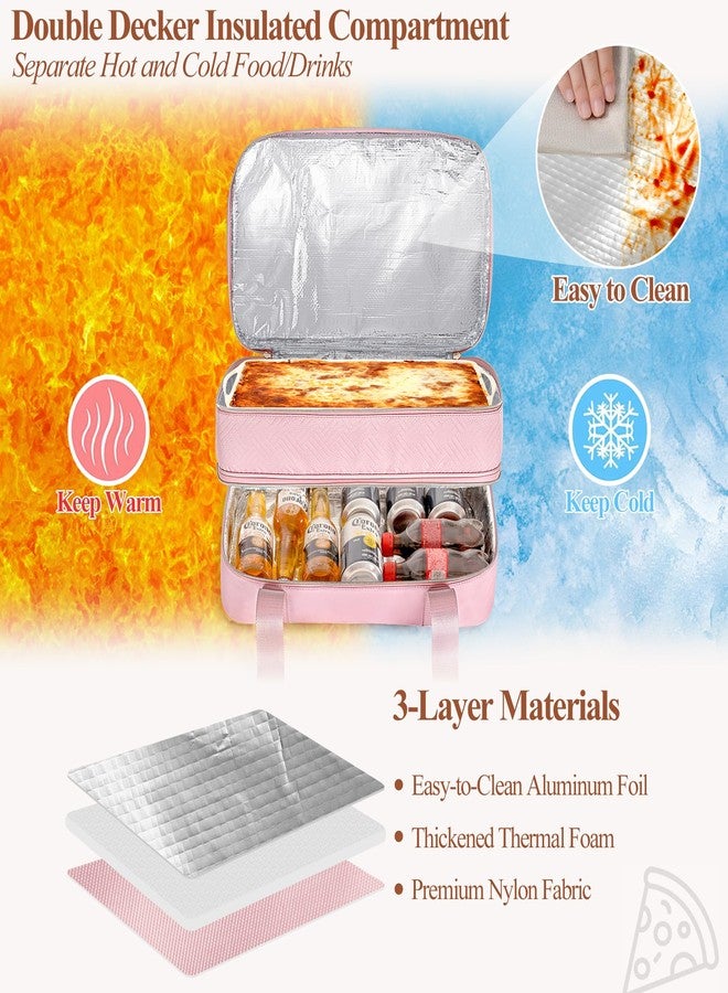 Prokva Insulated Casserole Carrier for Hot or Cold Food, Thermal Lasagna Lugger Tote to Keep Food Warm, Double Decker Food Warmer Bag Fits 9”x13” Baking Dish, Pink - Image 3