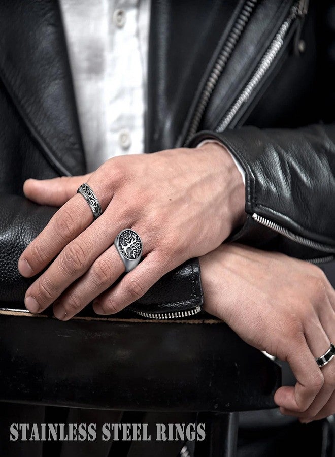 EIELO 8Pcs Stainless Steel Vintage Rings for Men Greek Signet Thumb Silver Retro Carving Celtic Band Rings Vintage Biker Band Rings Set Edge Mens Rings Jewelry 8 - Image 5