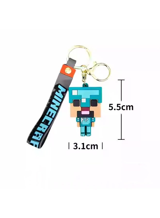 Steve Soft Rubber Keychain Pixel Block Pendant Student Backpack Car Key Charm Gift