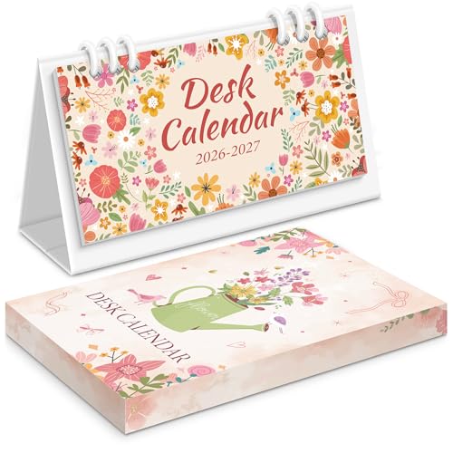 KONVINIT Small Desk Calendar 2026-2027, Pink Desk Calendar 2026 - Runs From January 2026 Until December 2027, 24 Months Desktop Calendar with a Giftable Box for School, Home & Office Supplies - Image 1