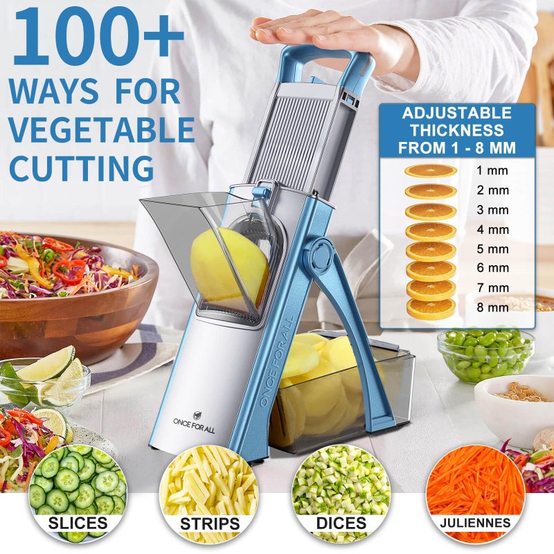 ONCE FOR ALL Upgrade Safe Mandoline Slicer Plus, Biger Size, Adjustable Vegetable Food Chopper Potato Fries Cutter, Detachable Blade, Kitchen Chopping Artifact, Gift (SkyBlue) - Image 3