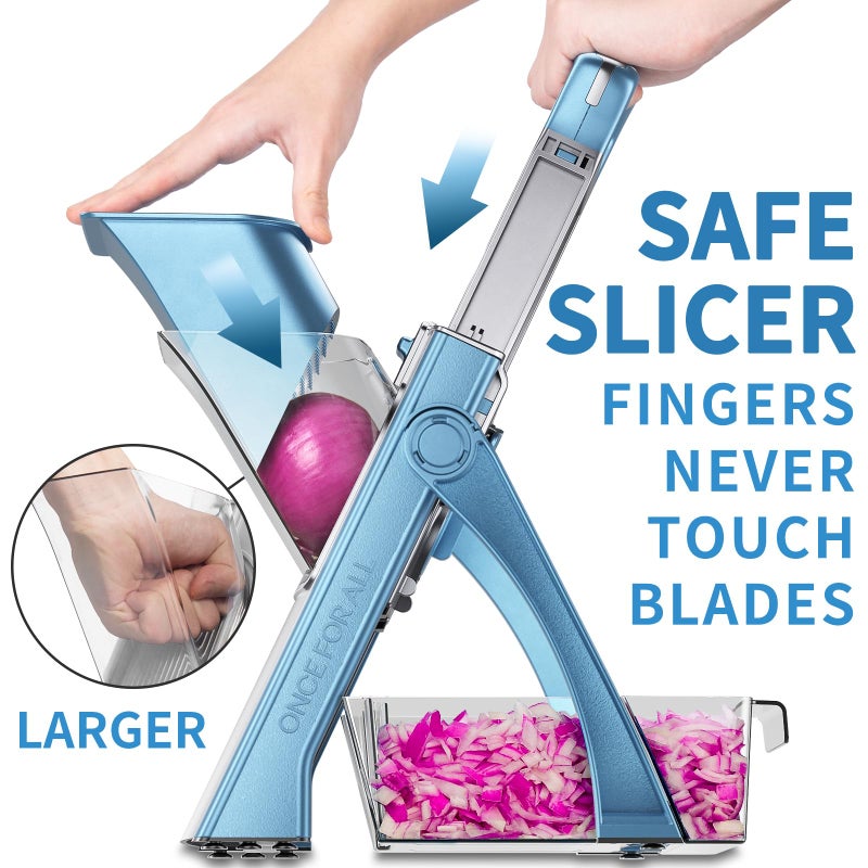 ONCE FOR ALL Upgrade Safe Mandoline Slicer Plus, Biger Size, Adjustable Vegetable Food Chopper Potato Fries Cutter, Detachable Blade, Kitchen Chopping Artifact, Gift (SkyBlue) - Image 2