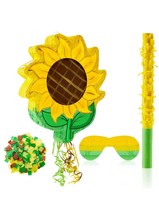 Lewtemi 4 Pcs Sunflower Pull String Pinata Set Flower Pinata Birthday Party Decoration With Pull String Sunflower Pinata Bar Blindfold And Confetti Boy Girl Adults Game Baby Shower Party Supplies - Image 1