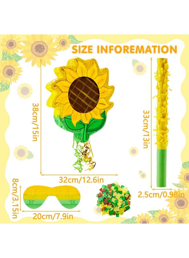 Lewtemi 4 Pcs Sunflower Pull String Pinata Set Flower Pinata Birthday Party Decoration With Pull String Sunflower Pinata Bar Blindfold And Confetti Boy Girl Adults Game Baby Shower Party Supplies - Image 4