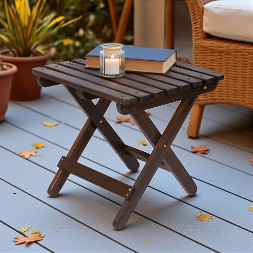 Shine Company Square Wooden Folding Solid Wood Side Table, Outdoor Adirondack Small Patio Table, Burnt Brown - Image 2
