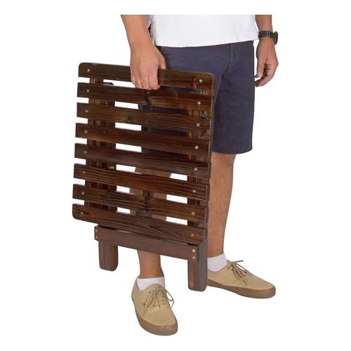 Shine Company Square Wooden Folding Solid Wood Side Table, Outdoor Adirondack Small Patio Table, Burnt Brown - Image 3