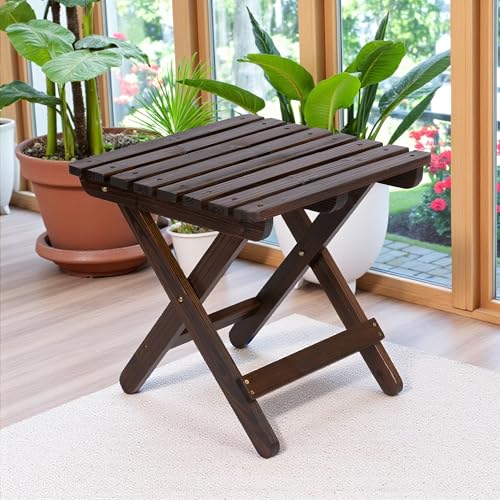 Shine Company Square Wooden Folding Solid Wood Side Table, Outdoor Adirondack Small Patio Table, Burnt Brown - Image 4