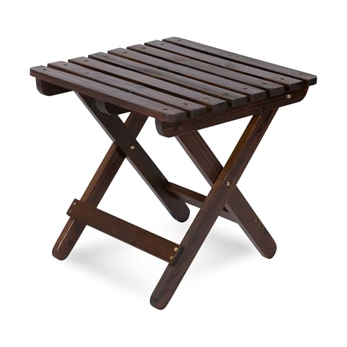 Shine Company Square Wooden Folding Solid Wood Side Table, Outdoor Adirondack Small Patio Table, Burnt Brown - Image 5