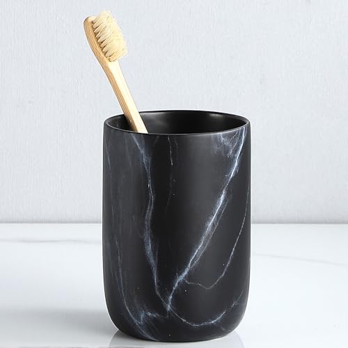 BSDISP Black Marble Toothbrush Holder - Ceramic Toothbrush Holders for Bathrooms Toothbrush Toothpaste Holders Set, Black Bathroom Tumbler Cups Reusable Toothbrush Mouthwash Cup, Bathroom Counter Organizer. - Image 1