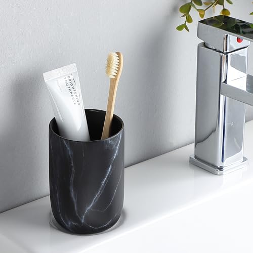 BSDISP Black Marble Toothbrush Holder - Ceramic Toothbrush Holders for Bathrooms Toothbrush Toothpaste Holders Set, Black Bathroom Tumbler Cups Reusable Toothbrush Mouthwash Cup, Bathroom Counter Organizer. - Image 2