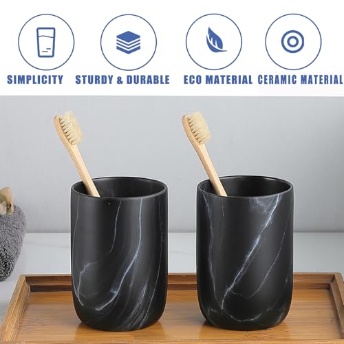 BSDISP Black Marble Toothbrush Holder - Ceramic Toothbrush Holders for Bathrooms Toothbrush Toothpaste Holders Set, Black Bathroom Tumbler Cups Reusable Toothbrush Mouthwash Cup, Bathroom Counter Organizer. - Image 4