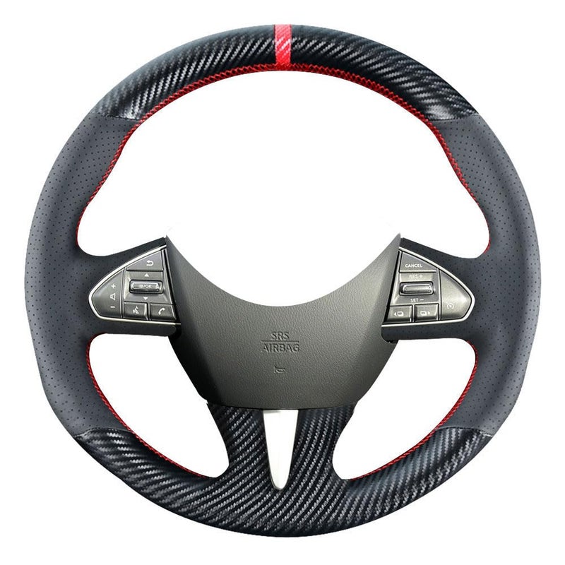 Kivnto DIY Carbon Fiber Steering Wheel Covers for Infiniti Q50 2014 2015 2016 2017 Sport 15 inches Stitching Leather Interior Accessories