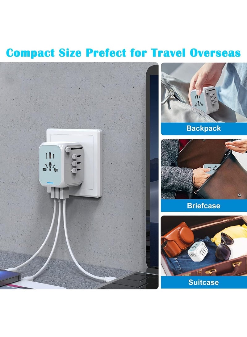 Universal Travel Adapter, International Power Adapter, Wall Outlet Adaptor Charger with High Speed 2.4A 3USB  3.0A Type-C, Worldwide Travel Plug Adapter (White) - Image 3