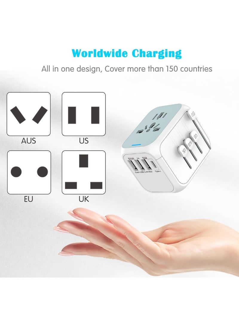 Universal Travel Adapter, International Power Adapter, Wall Outlet Adaptor Charger with High Speed 2.4A 3USB  3.0A Type-C, Worldwide Travel Plug Adapter (White) - Image 2