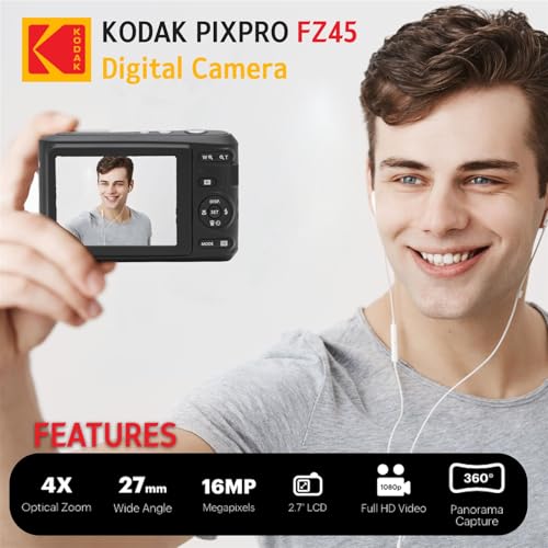 Photo4Less كاميرا كوداك PIXPRO FZ45 الرقمية (أسود)، حقيبة كاميرا نقطة وإطلاق، بطاقة ذاكرة Sandisk 128GB SDXC - Image 4