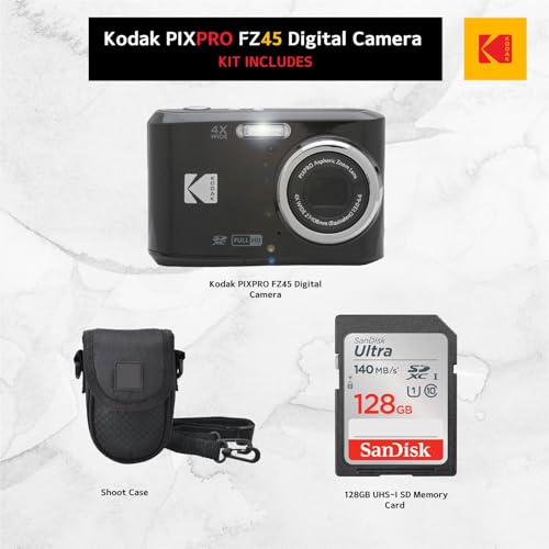 Photo4Less كاميرا كوداك PIXPRO FZ45 الرقمية (أسود)، حقيبة كاميرا نقطة وإطلاق، بطاقة ذاكرة Sandisk 128GB SDXC - Image 2