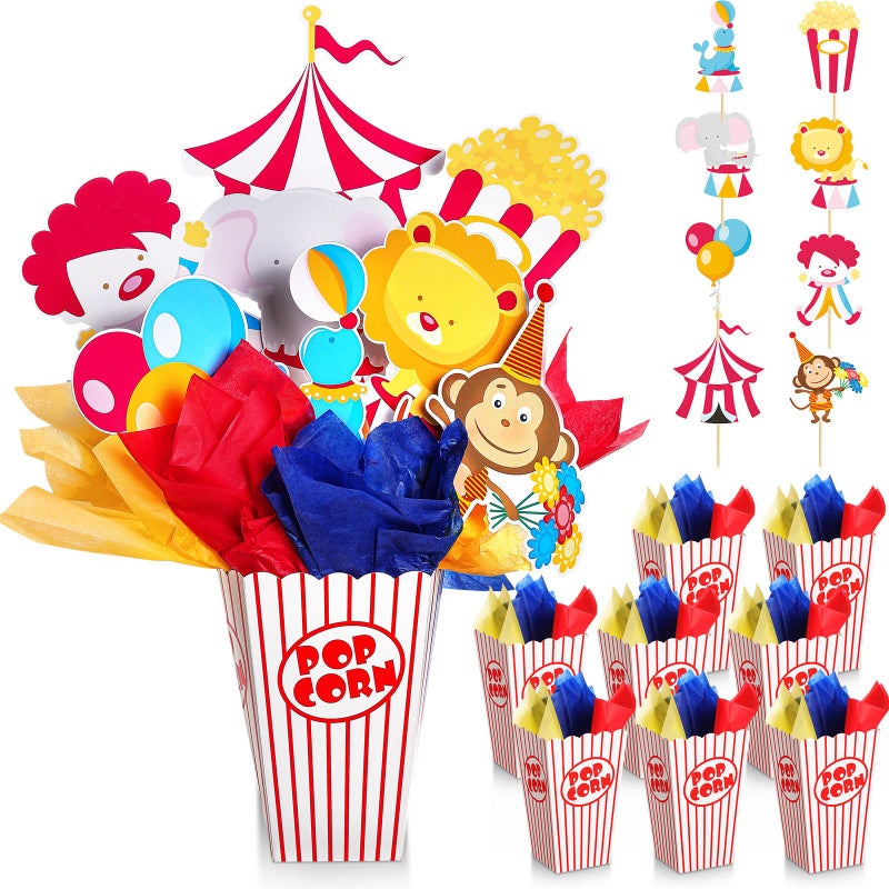 Weekgrat 12 Sets Circus Carnival Party Centerpieces Decorations Circus Theme Table Toppers with Popcorn Box Circus Carnival Cutouts and Sticks for Carnival Party Birthday Decor Supplies - Image 3