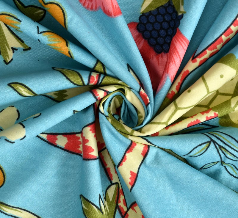 SHOMES Pure Soft Cotton Printed Diwan Set Covers 6 Pieces - 1 Single Bed Sheet (60 X 90) with 3 Cushion (16 X 16), 2 Bolster Covers (16 X 32) - Aqua Floral - Image 4