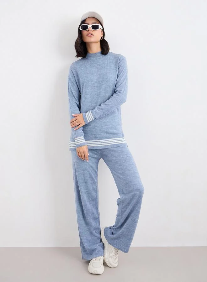 Amirah Amirah Women Striped Panel Knit Top and Pants Winter Modest Set