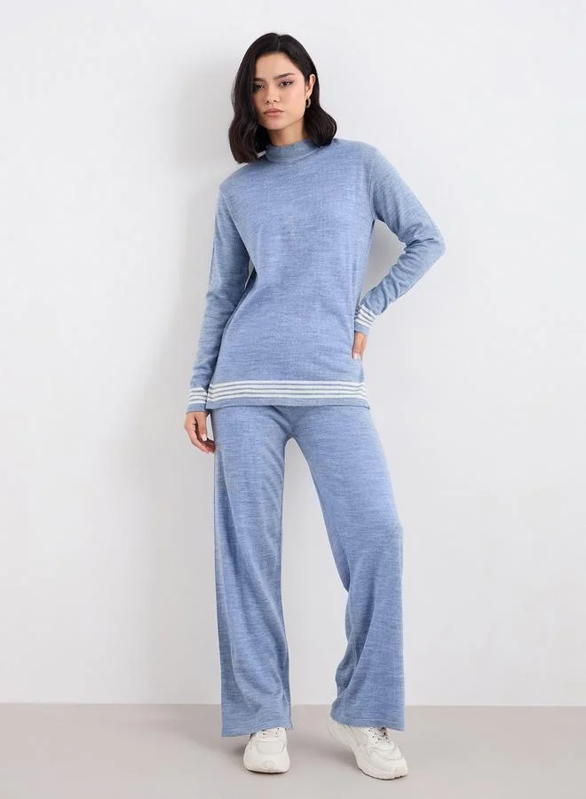 Amirah Amirah Women Striped Panel Knit Top and Pants Winter Modest Set