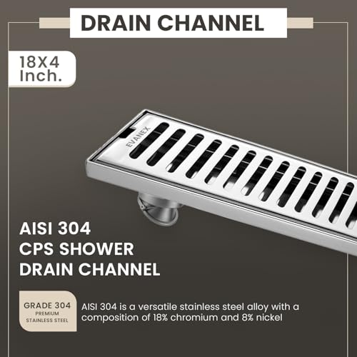 EVANEX EVANEX Bathroom Drain Drainer | 24x4 Inch 304 Grade Stainless Steel Shower Drain Channel | Drain Strainer for Bathroom with Cockroach Trap (Silver Classic, 18 x 4 Inch) - Image 5
