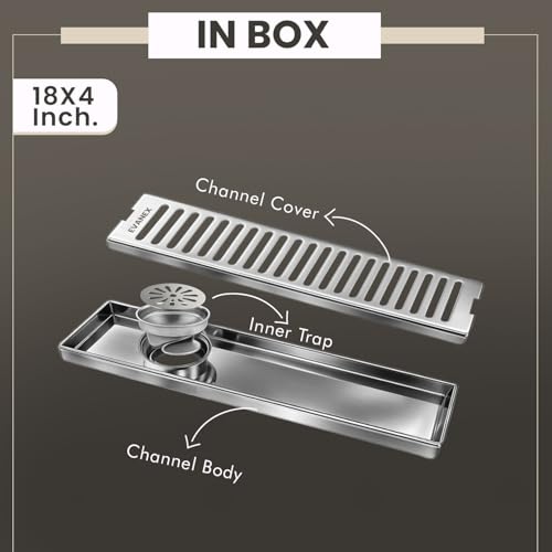 EVANEX EVANEX Bathroom Drain Drainer | 24x4 Inch 304 Grade Stainless Steel Shower Drain Channel | Drain Strainer for Bathroom with Cockroach Trap (Silver Classic, 18 x 4 Inch) - Image 4